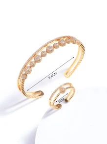 水鑽裝飾開口戒指和開口手鐲 - 金黃色 - 查看 4