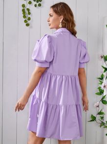 SHEIN Unity Plus Ruffle Hem Puff Sleeve Dress - Lilac Purple - View 2
