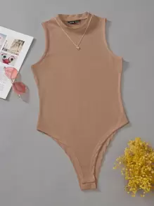 Chiquease 素色小高領螺紋針織無項鏈連身背心