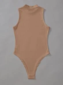 Chiquease 素色小高領螺紋針織無項鏈連身背心