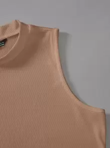 Chiquease 素色小高領螺紋針織無項鏈連身背心