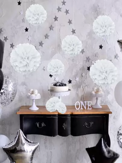 10pcs Tissue Paper Flower Ball, Baby Shower Birthday Party Decoration Paper Pom Pom, Handmade Hanging Paper Pompom Wedding Decoration