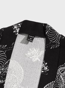 Manfinity RebelGame Loose Men's Open Front Dragon Print Kimono Shirt - Black and White - View 3