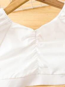 Bộ thời trang bé gái Bất đối xứng Nút Xù Nơ sau Khối Màu Ăn mặc đẹp - Đỏ và trắng - Xem 3