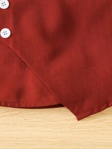 Bộ thời trang bé gái Bất đối xứng Nút Xù Nơ sau Khối Màu Ăn mặc đẹp - Đỏ và trắng - Xem 8