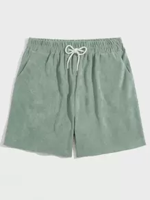 ROMWE MEN Hombres Shorts con cordón unicolor de pana - verde menta - Ver 1