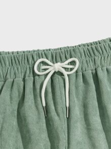ROMWE MEN Hombres Shorts con cordón unicolor de pana - verde menta - Ver 3