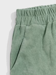 ROMWE MEN Hombres Shorts con cordón unicolor de pana - verde menta - Ver 4