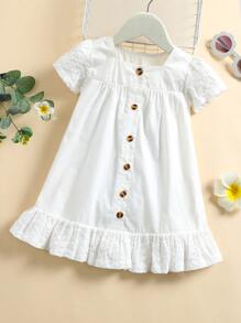 嬰兒網眼刺繡荷葉邊娃娃裙 - 白色 - 查看 1