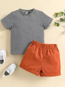 嬰兒條紋圖案小高領T恤和短褲 - 彩色 - 查看 1