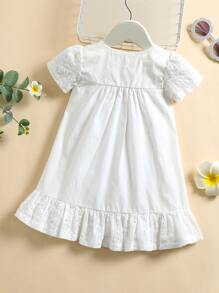 嬰兒網眼刺繡荷葉邊娃娃裙 - 白色 - 查看 2