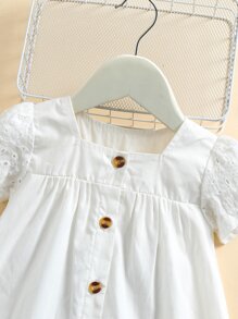 嬰兒網眼刺繡荷葉邊娃娃裙 - 白色 - 查看 5