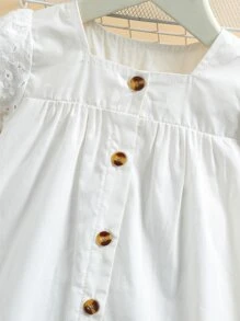 嬰兒網眼刺繡荷葉邊娃娃裙 - 白色 - 查看 6