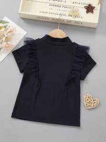 Niñas Camiseta de malla en contraste de cuello alto - Azul Marino - Ver 2