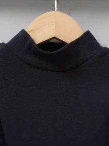 Niñas Camiseta de malla en contraste de cuello alto - Azul Marino - Ver 3