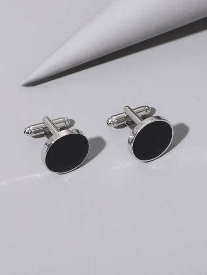Fashionable and Popular 1pair Men Round Cufflinks, Stainless Steel Jewelry for Jewelry Gift and for a Stylish Look