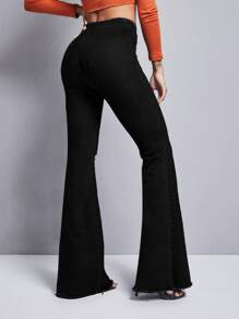 SHEIN ICON Jeans de pierna amplia de talle alto bajo crudo