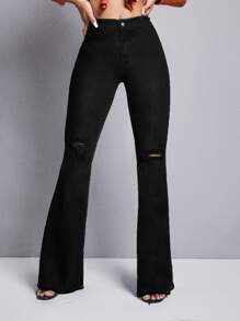 SHEIN ICON Jeans de pierna amplia de talle alto bajo crudo