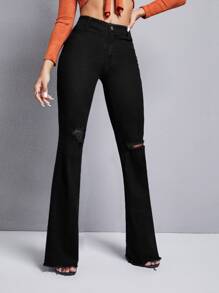 SHEIN ICON Jeans de pierna amplia de talle alto bajo crudo
