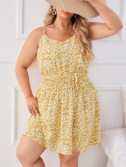 مقاس كبير فستان كامي زهر ديزي خصر مدرز