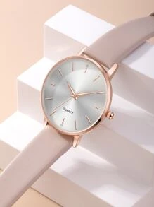 Luckyfox 单块干电池供电女士奢华休闲石英表，圆形表盘，简约风格，独特设计，适合日常佩戴和节日礼物，可作为返校学生的礼物 - 杏色 - 查看 2