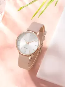 Luckyfox 单块干电池供电女士奢华休闲石英表，圆形表盘，简约风格，独特设计，适合日常佩戴和节日礼物，可作为返校学生的礼物 - 杏色 - 查看 3