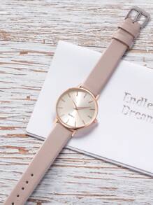 Luckyfox 单块干电池供电女士奢华休闲石英表，圆形表盘，简约风格，独特设计，适合日常佩戴和节日礼物，可作为返校学生的礼物 - 杏色 - 查看 5