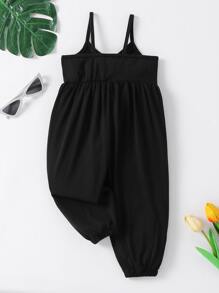 嬰兒女寶寶假扣透褶前胸工裝連身衣 - 黑色 - 查看 2