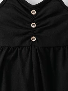 嬰兒女寶寶假扣透褶前胸工裝連身衣 - 黑色 - 查看 4