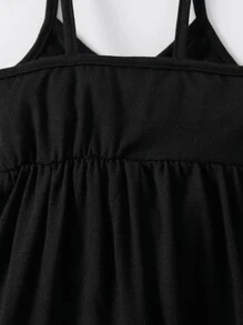 嬰兒女寶寶假扣透褶前胸工裝連身衣 - 黑色 - 查看 5