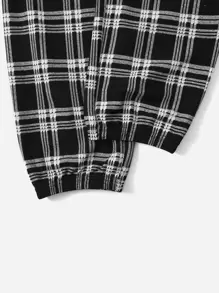 Muchica 格紋印花彈性腰帶衛褲 - 黑與白 - 查看 5