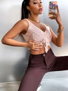 Allurite 前抽繩針織短上衣 - 淺粉色 - 查看 5