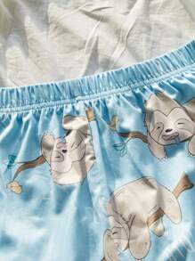 Cartoon Graphic Tee & Shorts PJ Set / Pajama Set - Multicolor - View 5