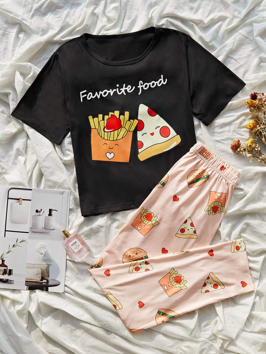 Bộ áo thun và quần PJ họa tiết hoạt hình / Bộ Pyjama - Nhiều màu - Xem 1