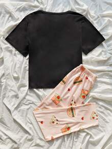 Bộ áo thun và quần PJ họa tiết hoạt hình / Bộ Pyjama - Nhiều màu - Xem 2