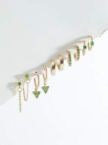 5pairs Rhinestone Decor Hoop Earrings - Multicolor - View 2