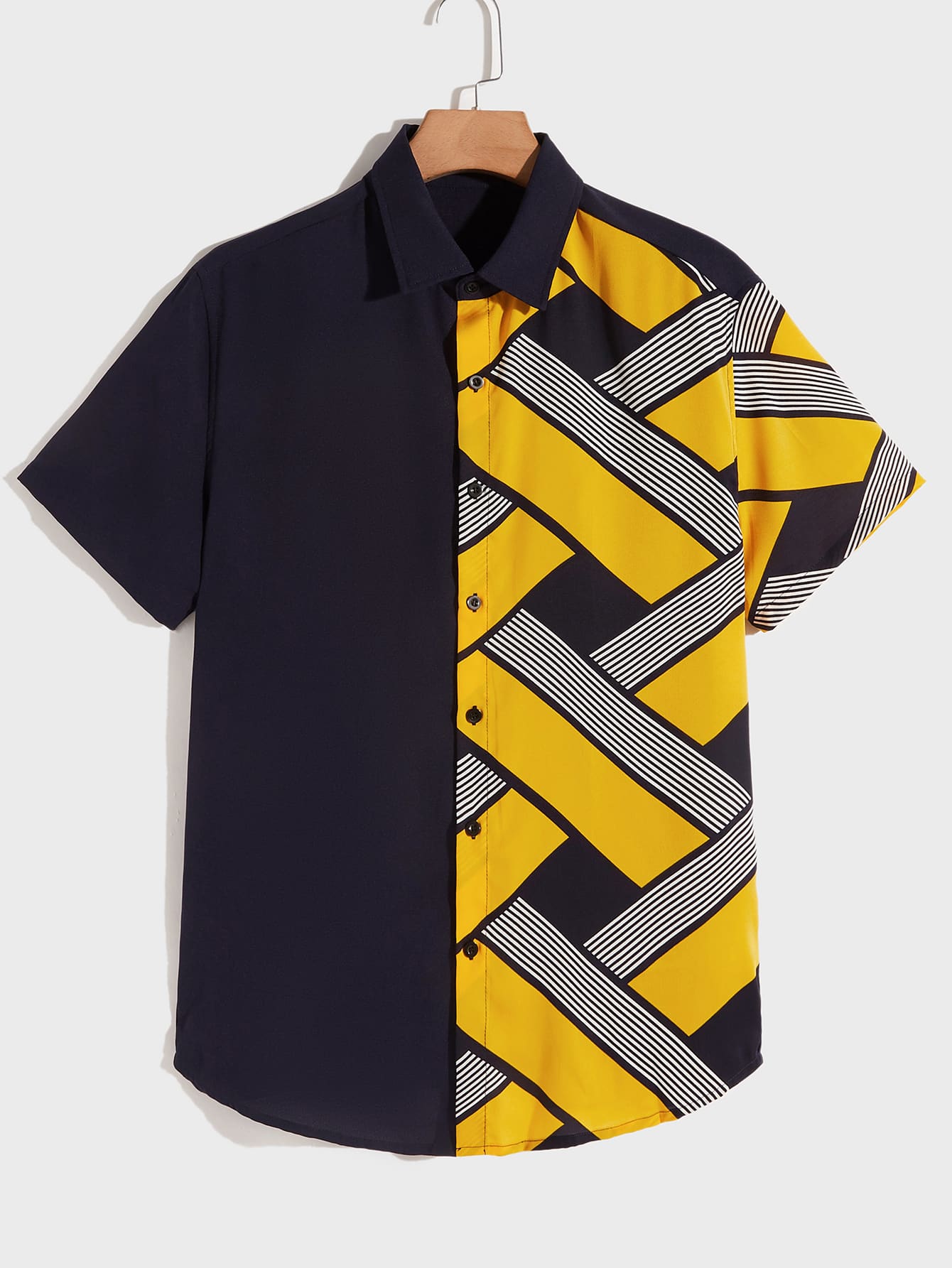 Manfinity Men Drop Shoulder Geo Print Colourblock Shirt - Multicolor - View 1