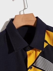 Manfinity Men Drop Shoulder Geo Print Colourblock Shirt - Multicolor - View 3