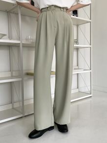 DAZY High Waist Plicated Detail Trousers - Olive Green - View 1