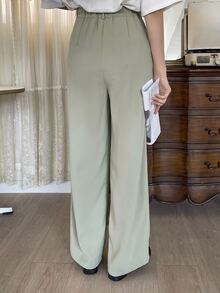 DAZY High Waist Plicated Detail Trousers - Olive Green - View 2
