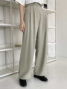 DAZY High Waist Plicated Detail Trousers - Olive Green - View 4