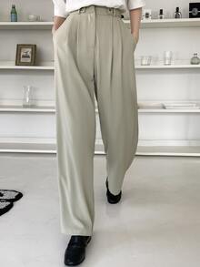 DAZY High Waist Plicated Detail Trousers - Olive Green - View 5