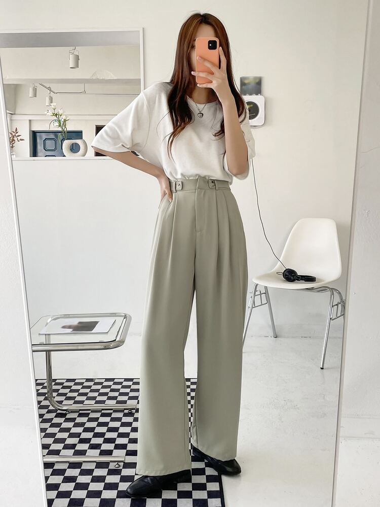 DAZY High Waist Plicated Detail Pants - Olive Green - View 6