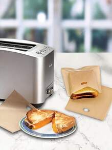 4/12入組不黏烤盤，可重複使用，適用於熱狗，漢堡，乳酪三明治，可水洗烤面包袋，適用於烤箱微波爐燒烤，無麩質三明治收納袋，空氣炸鍋廚房用品，空氣炸鍋襯墊，空氣炸鍋紙，空氣炸鍋 - 卡其色 - 查看 4