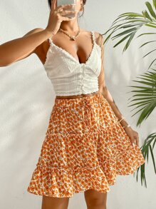 SHEIN Unity Allover Floral Print Knot Waist Ruffle Hem Skirt - Multicolor - View 4