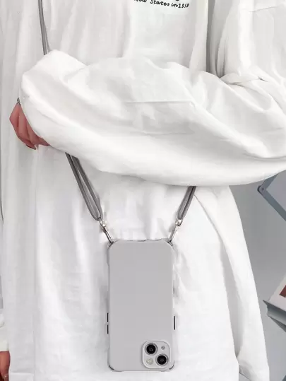 4-Corner Anti-Drop Hanging Ring Gray Shell + Gray Shoulder Strap Suitable For IPhone 15 Pro Max/11/12/13/14 PLUS/15 Pro/XR/7P/IPhone 16 Pro Max/16 Plus/16 Pro/16/IPhone 17/17 Pro/17 AIR/17 PRO MAX