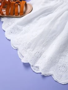 小女童條紋圖案前扭結T恤和網眼刺繡貝殼邊半身裙 - 彩色 - 查看 3