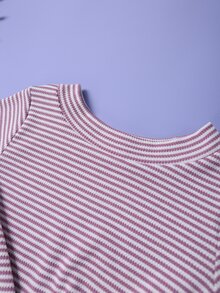 小女童條紋圖案前扭結T恤和網眼刺繡貝殼邊半身裙 - 彩色 - 查看 5