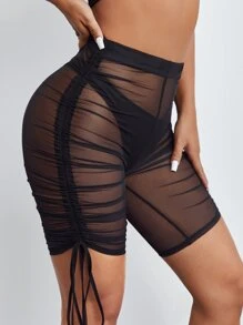 SHEIN Quần tất nữ Dây kéo Xù cắt màu trơn Gợi cảm - màu đen - Xem 1