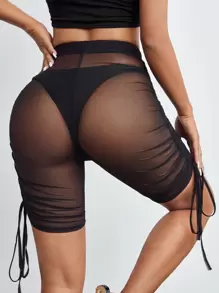 SHEIN Quần tất nữ Dây kéo Xù cắt màu trơn Gợi cảm - màu đen - Xem 2